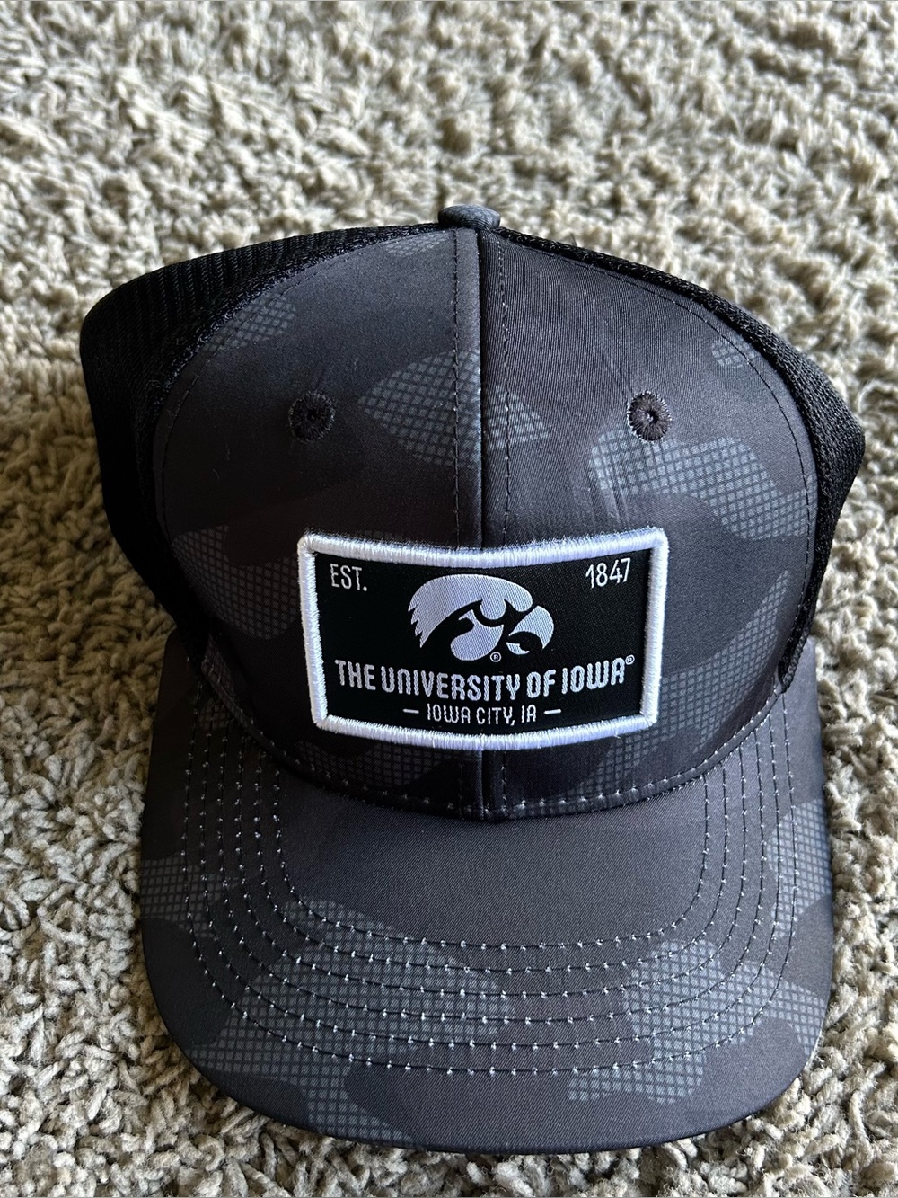 University of Iowa Hawkeyes Cap Mens OSFA Black Camo Snapback Trucker Hat